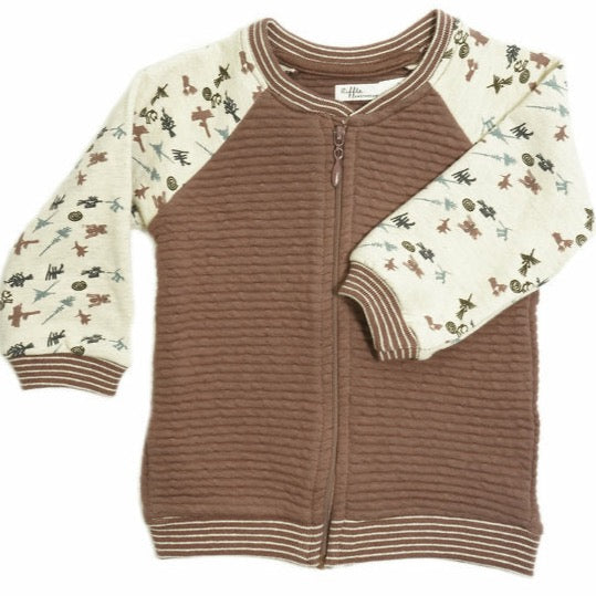 This picture shows the Gots organic cotton diamond jacquard cardigan in the colour nut