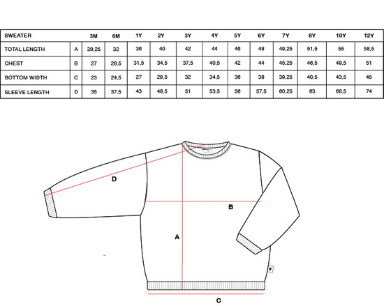 Load image into Gallery viewer, Size chart for Maed for Mini kids sweaters 
