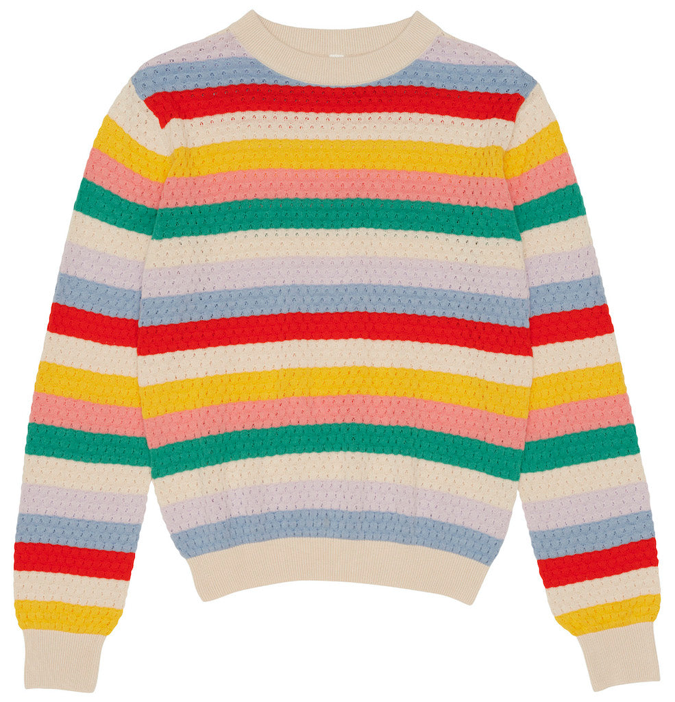 This picture shows the best selling knitted rainbow jumper for kids. 