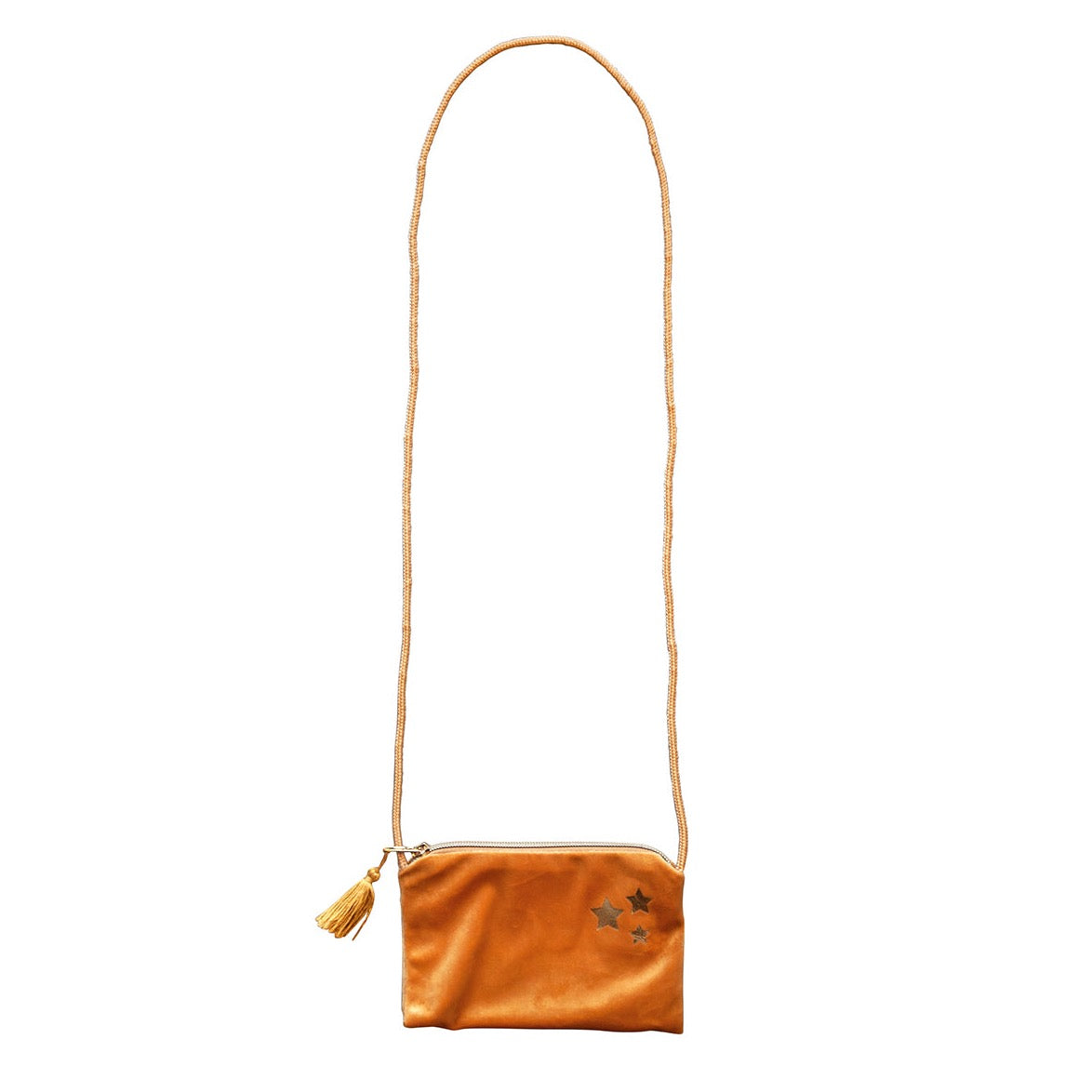Cut little bag made of soft velvet with a beautiful cotton floral interior, zipper and cute little tass