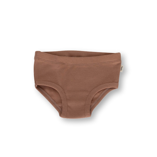 Load image into Gallery viewer, A  set of 2 briefs from Feeēn mini made from premium organic cotton is super soft on the skin and stretchy to allow comfort.Clay Pink and Almond, available from 3 Years to 8 years. 
