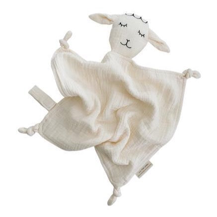 This picture shows a lamb baby comforter toy white  with dummy loop