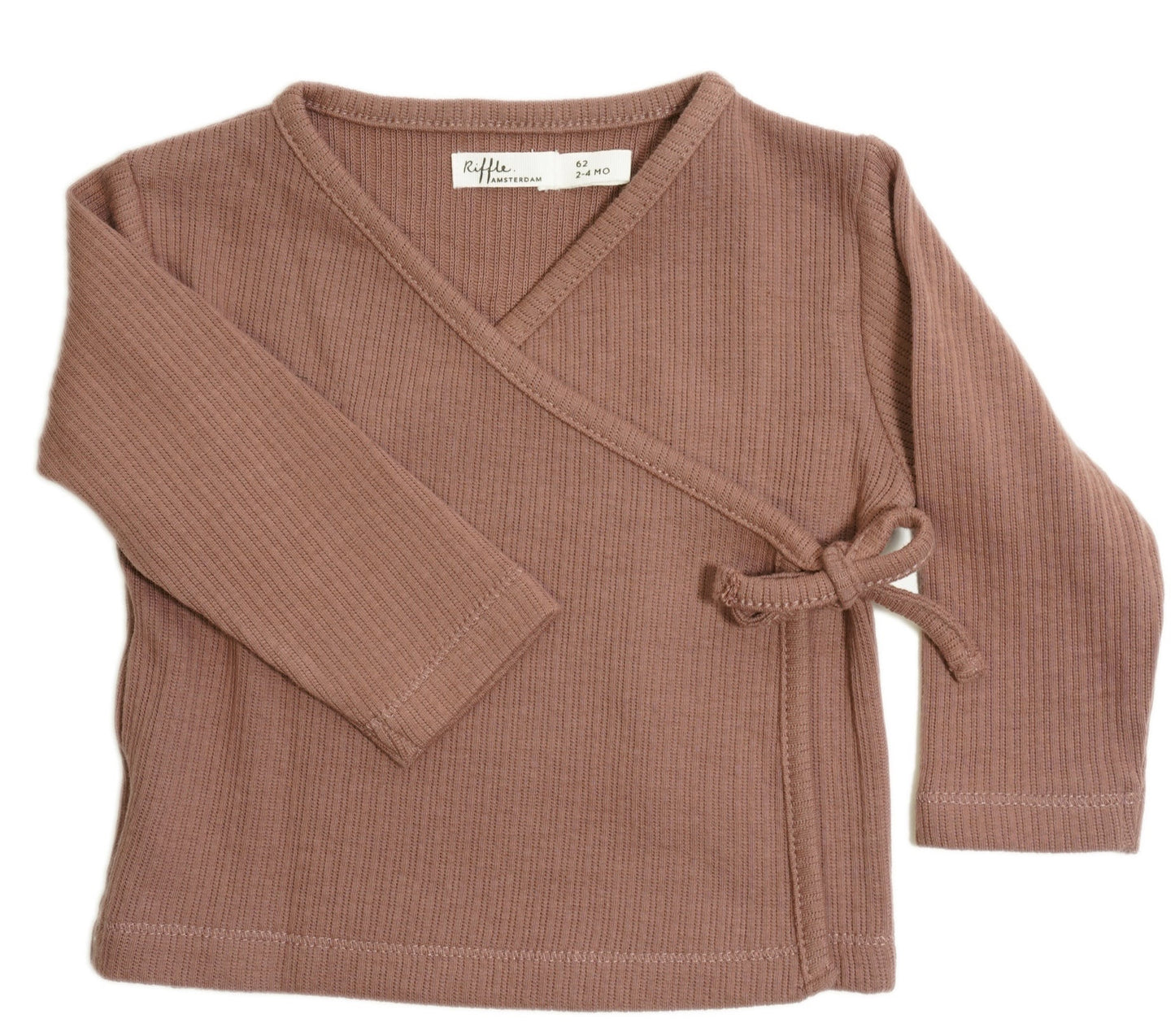 This picture shows the nut colour gots organic cotton baby cardigan