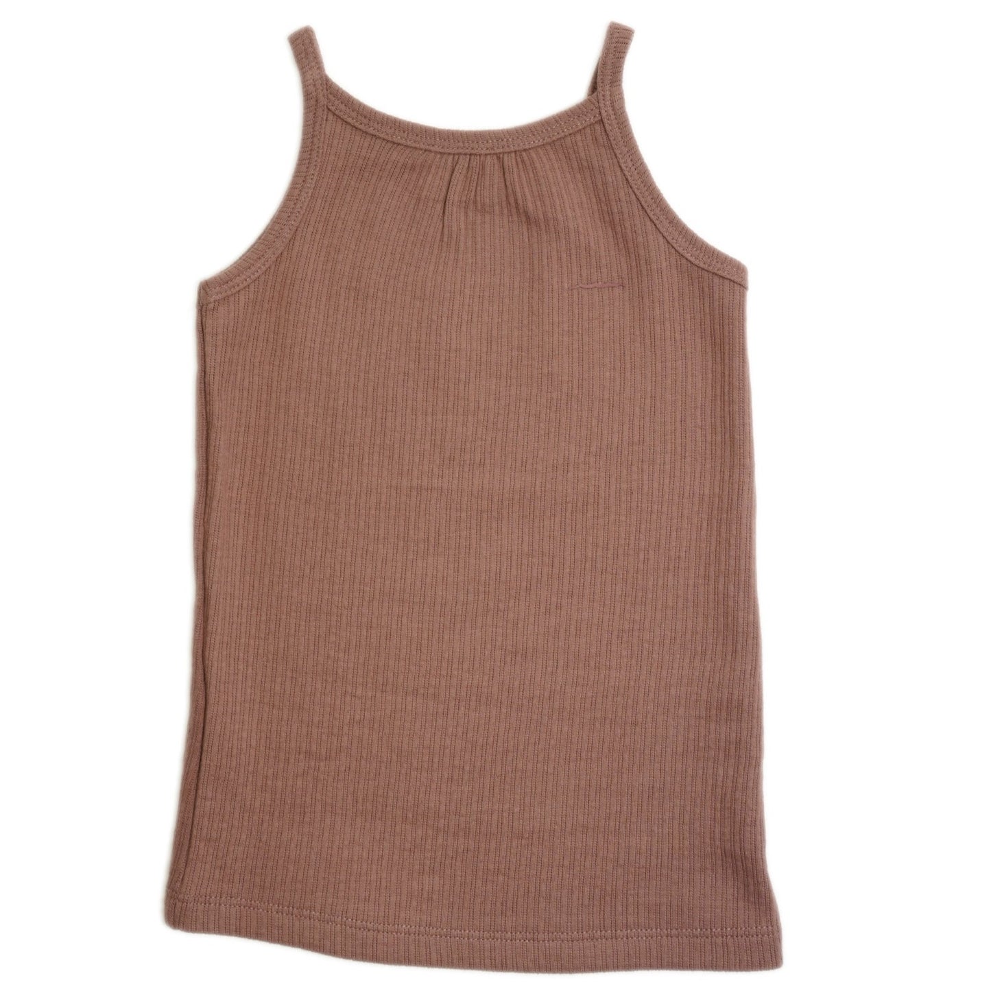 This picture shows the nut coloured gots organic cotton singlet / taktop for kids