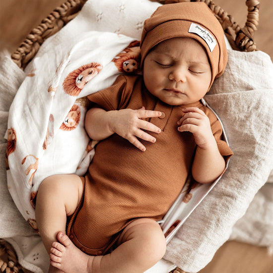 Organic Short sleeve bodysuit in Chestnut brown. Snaps at the bottom for easy changing. From newborn up to 1 Y