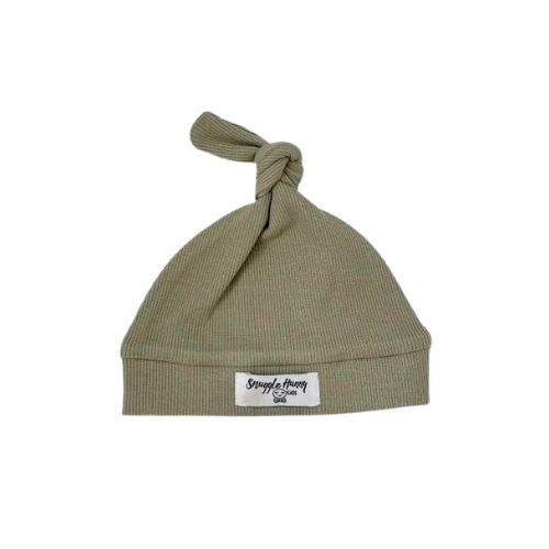 GOTS organic topknot hat/beanie for your baby to keep them comfy and snug. Retie the not to make bigger or smaller. khaki green colour
