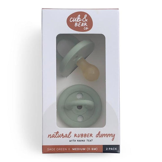 Natural Rubber dummy in a sage green colour. Teat has sage green colour